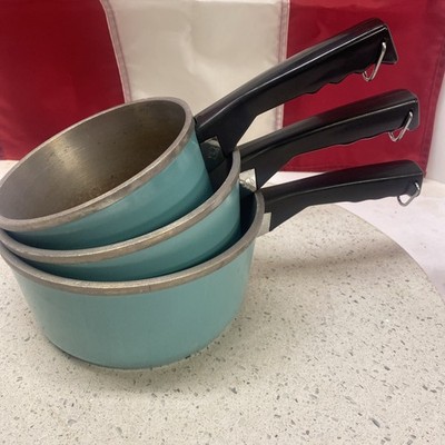 Vintage Club Aluminum Turquoise Sauce Pan set 3 Pieces