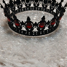 Black Metal Crown Tiara with Red Rhinestones, Queen Theme, Women One Size