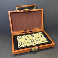 Vintage Double Six Dominoes Set in Faux Leather Briefcase Carrying Case