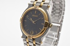 GUCCI 9000M Black Dial Two Tone Gold Date Quartz Vintage Men's Watch From JAPAN