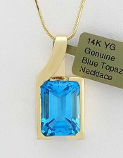 GENUINE 8.50 Cts BLUE TOPAZ PENDANT NECKLACE 14K YELLOW GOLD - NWT - 9.5 grams
