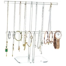Premium Jewelry Stand , Solid Clear Acrylic Jewelry Organizer Stand & 2-Tier