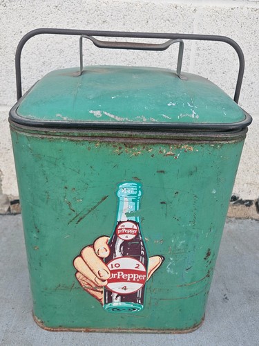 Vintage 50s Dr Pepper Magikooler Leisure Chest Ice Chest Cooler Green 16"x9"