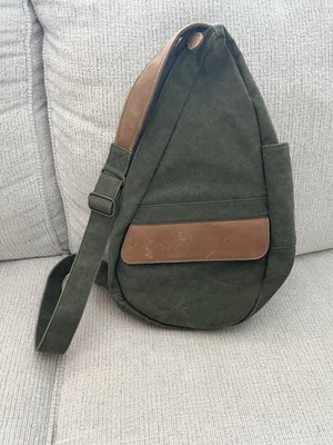 LL Bean Ameribag Healthy Back Shoulder Bag Crossbody Sling Canvas Leather Tan