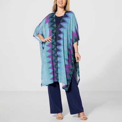 Metallic Shimmer Glam Boho Duster Caftan Swimsuit Cover Up M #2 IMAN Global Chic