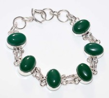 Decent Green Onyx 925 Silver Plated Bracelet 8