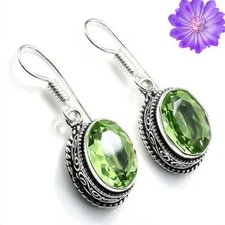Green Amethyst Gemstone Dangle Earring 925 Sterling Silver Handmade Jewelry Gift