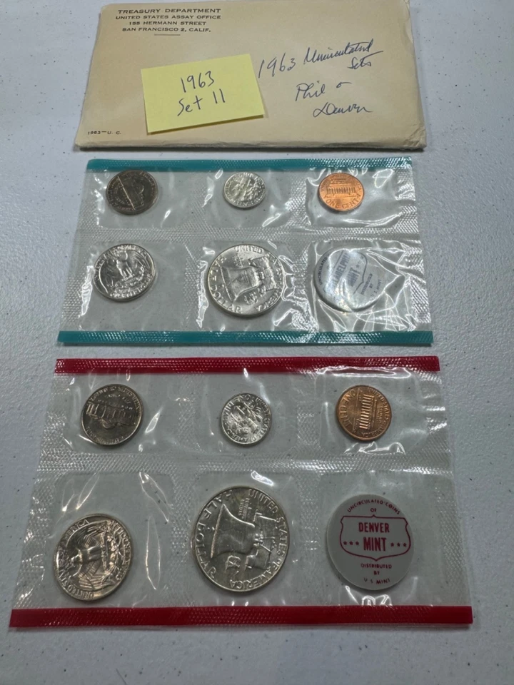 (1) 1963  US MINT SILVER P & D Set,  in all OGP,  w/ 90%  SILVER COINS,   SET 11 - Image 4 of 4