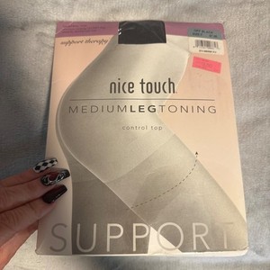 Vintage Nice Touch Support Pantyhose Control Top Off Black Size F NOS
