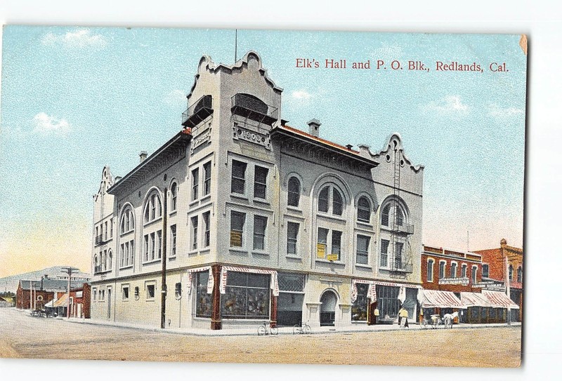 Redlands California CA Postcard 1907-1915 Elk's Hall And P. O. Blk