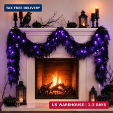 9FT Black Halloween Garland with Lights Realistic Prelit Christmas Garland