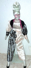 Vintage 17" Porcelain Pierrot Retro Jester Clown Doll Pre-Owned