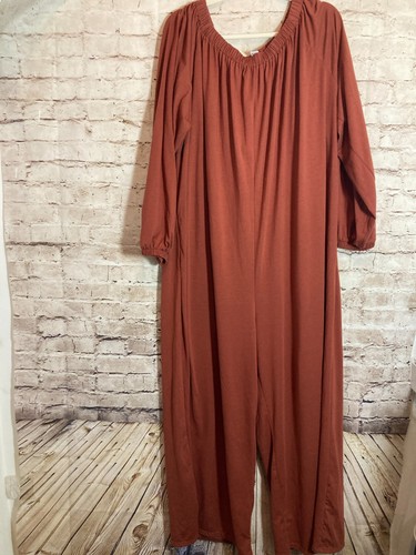 Halara Wide Leg Jumpsuit Womens Large Rust Off The Shoulder One Piece Stretch