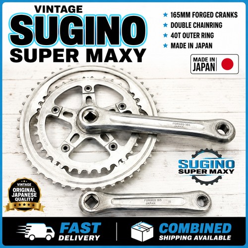 Vintage Sugino Super Maxy 165mm Double Crankset 40T Japan Forged Road Touring...