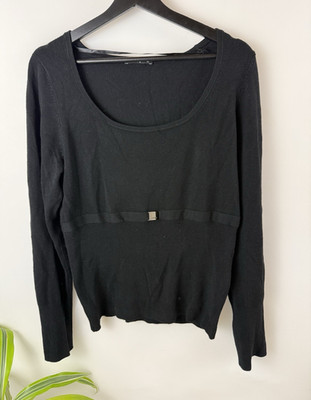Comma Damen Pullover Schwarz Feinstrick Schleife Langarm Größe 44