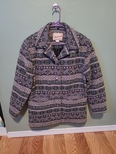 Vintage Woolrich Wool Long Coat Southwestern Aztec Print Sage Women's Large
