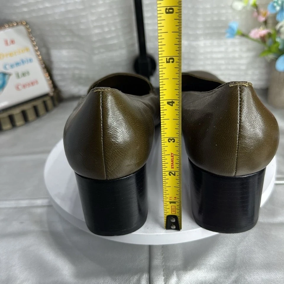 (M5) Etienne Aigner Mujer Zapatos de Cuero con Hebilla de Tacón Bloque Verde Oliva 9 M Foto 4 de 4