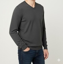 J.McLaughlin Milton Sweater Mens Small Gray Cotton Cashmere V-Neck Tight Knit