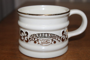 Vtg Franklin Toiletry Co Barbershop Old Fashioned Luxury Shaving Mug Ivory/Gold