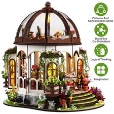 3D Miniaturhaus Bausatz DIY Holzpuzzle Puppenhaus mit LED Licht Klemmbausteine