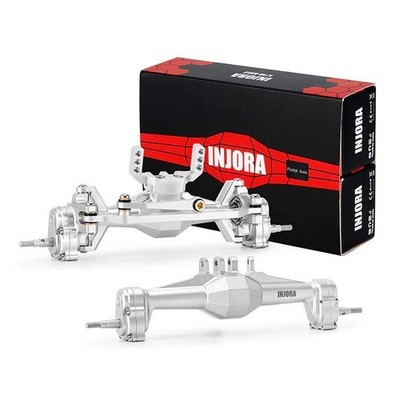 Injora Silver +5mm Diamond Portal Axles with Lay Down Servo Mount for 1/18 RC