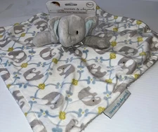 Blankets & Beyond Gray Elephant Security Blanket Pacifier Holder Loop Lovey  New