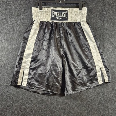Everlast Boxing Shorts Mens Large Black White Satin Striped Athletic Trunks