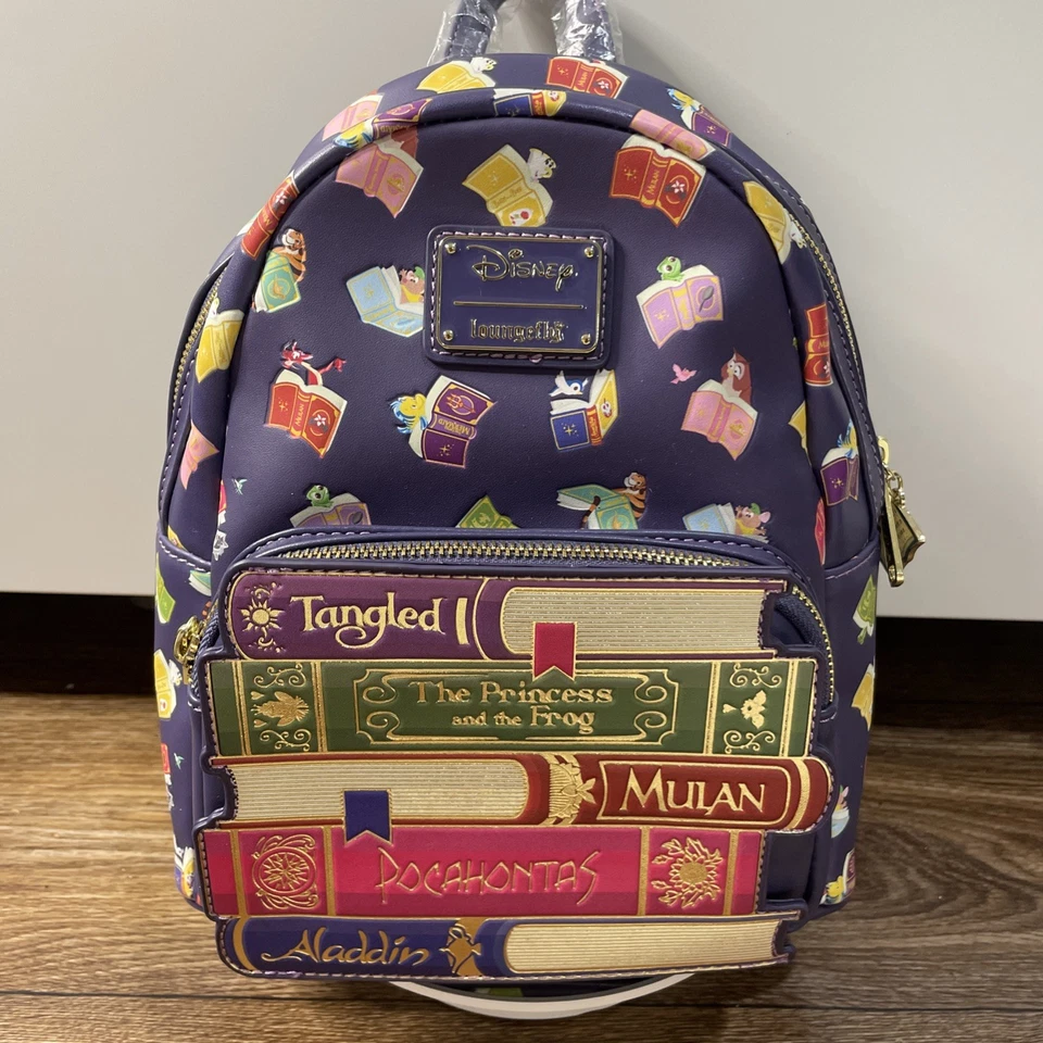 Disney Loungefly Purple Multicolor Princess Books Faux Leather Mini Backpack - Image 3 of 4
