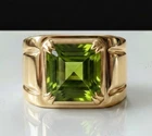 Natural Green Peridot Gemstone Handmade Ring With 14k Gold Men's Ring