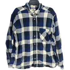 Woolrich Shirt Men XXL Blue Plaid Button Up Long Sleeve 100% Cotton PILLING 