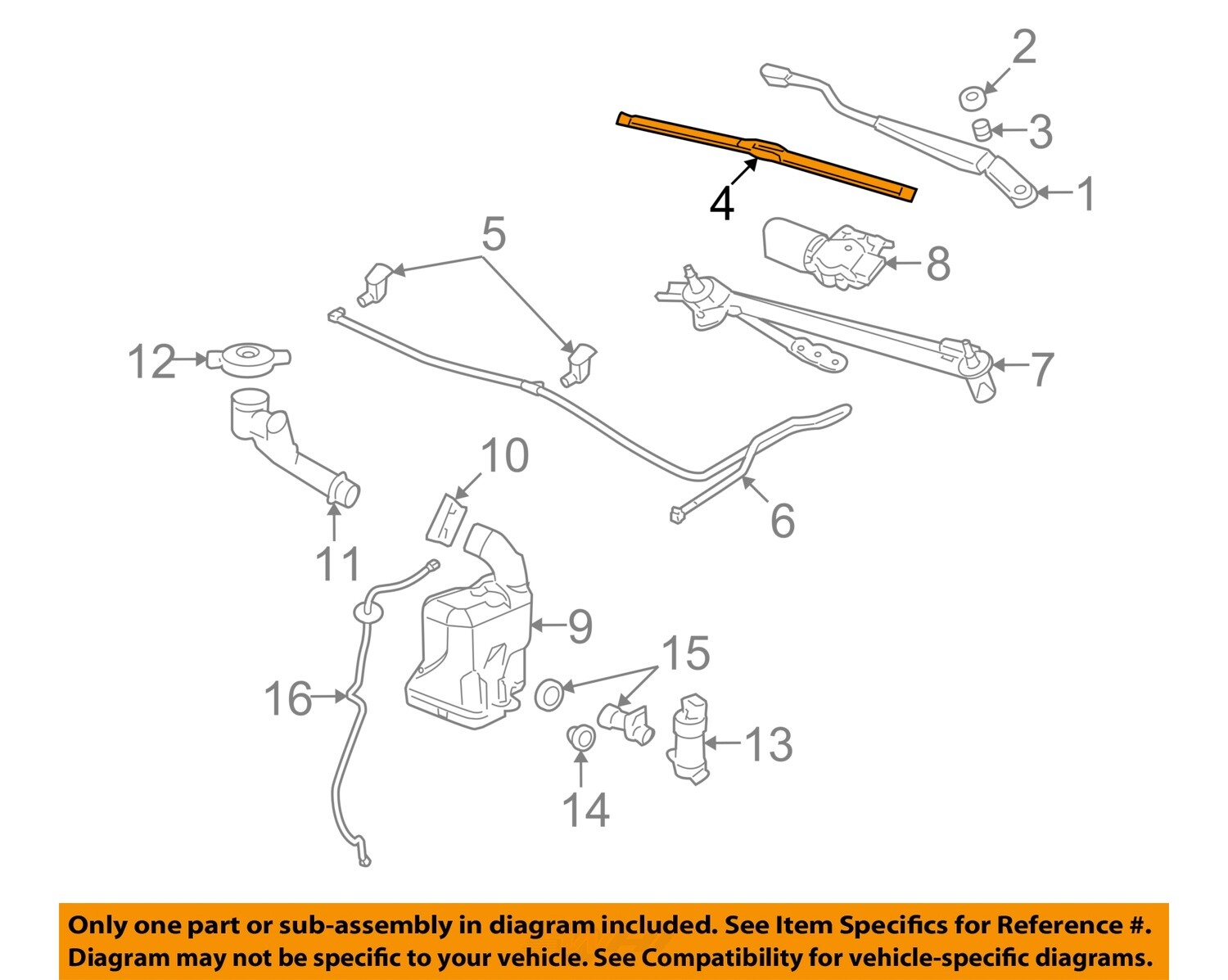 GM OEM 08-12 Aura,Malibu Windshield Wiper Washer Components-Wiper Blade 19432584#4 on Diagram Only-Genuine OE Factory Original Item