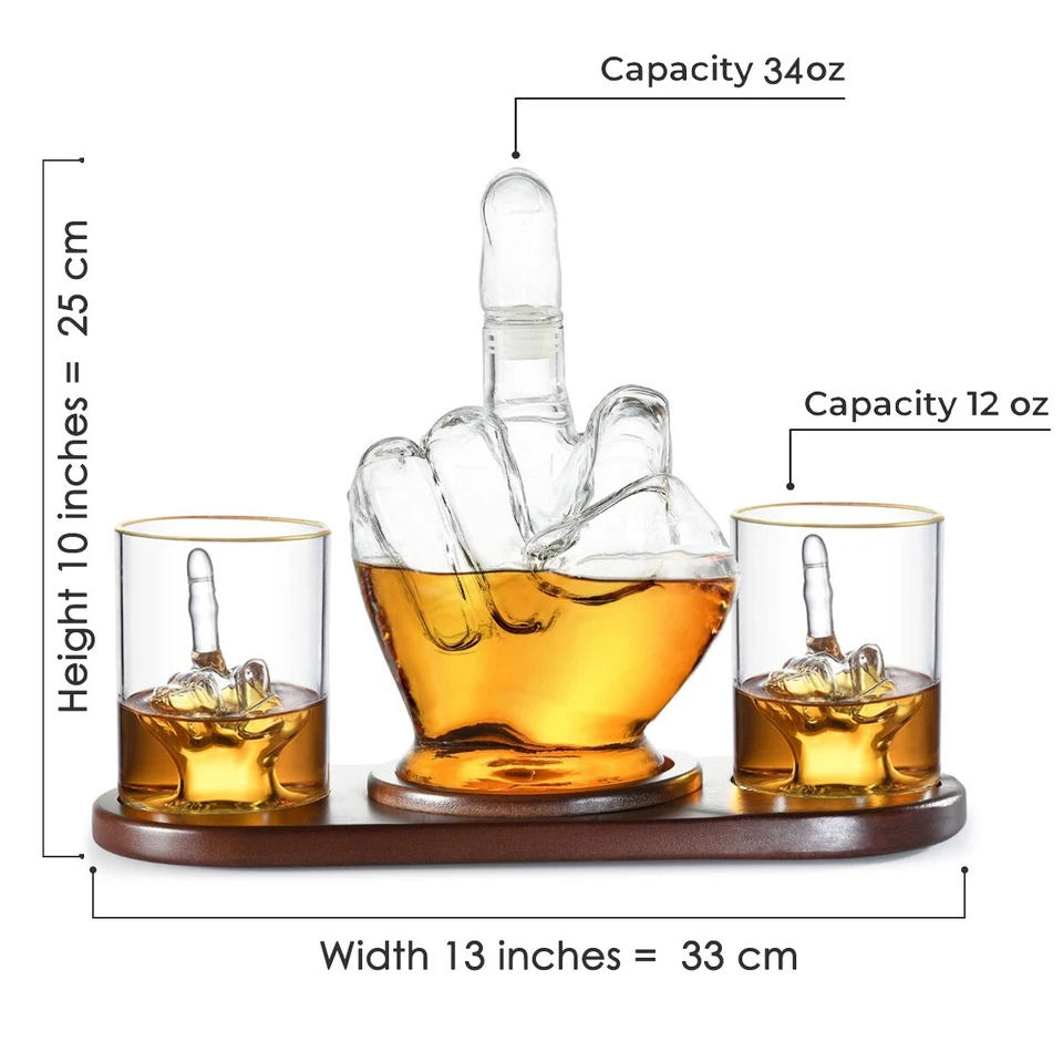 Middle Finger Whiskey Decanter Set - Wine Container & Middle Finger Glasses - Image 3 of 3