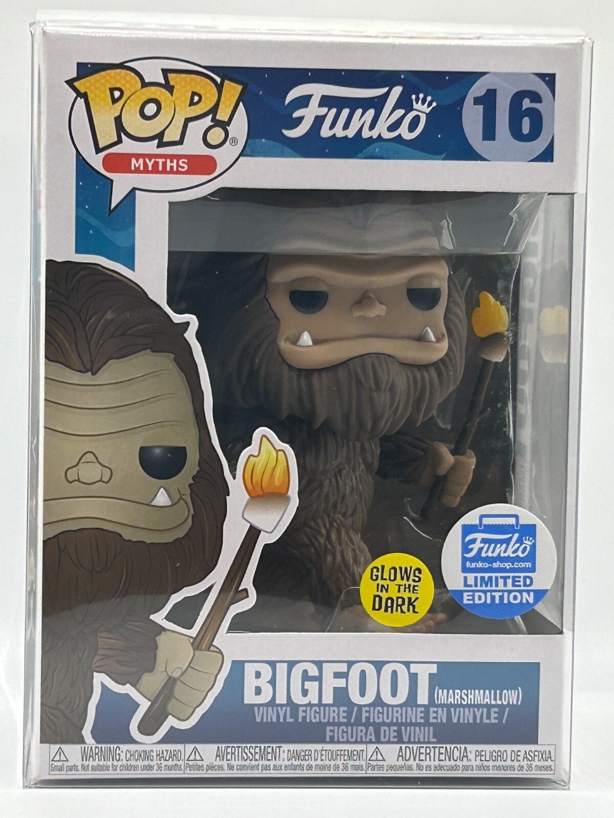 Funko Pop Myths #16 Bigfoot (Marshmallow) Glow In The Dark New With Protector