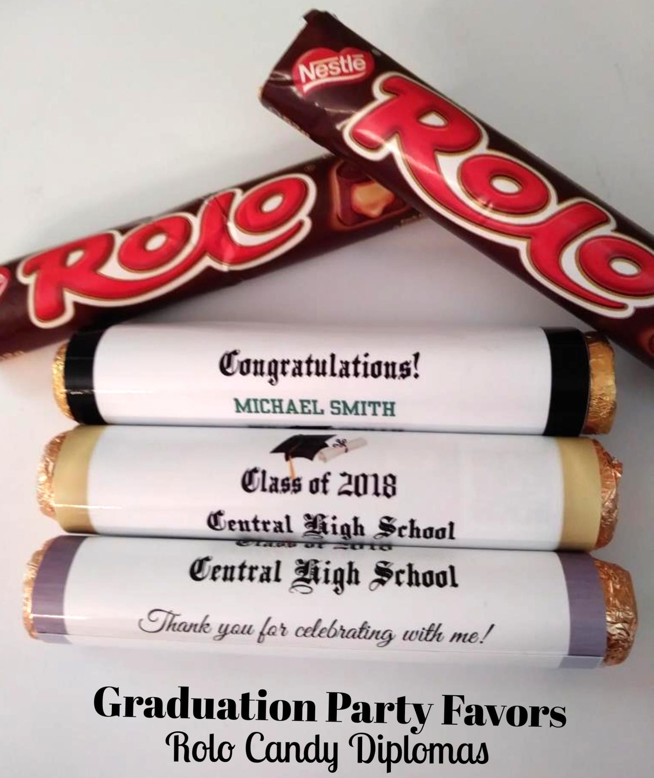 20 Graduation Party Favors Rolo Diploma Personalized Candy Wrappers eBay