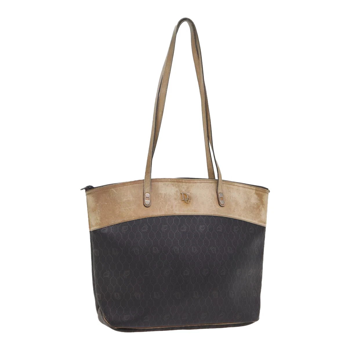 Sac fourre tout Christian Dior toile nid d'abeille PVC cuir noir authentique bs17284