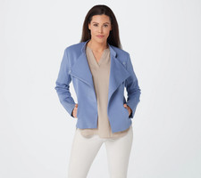New Elizabeth & Clarke 22w Knit Military Jacket With Staintech In Blue Qvc 7409