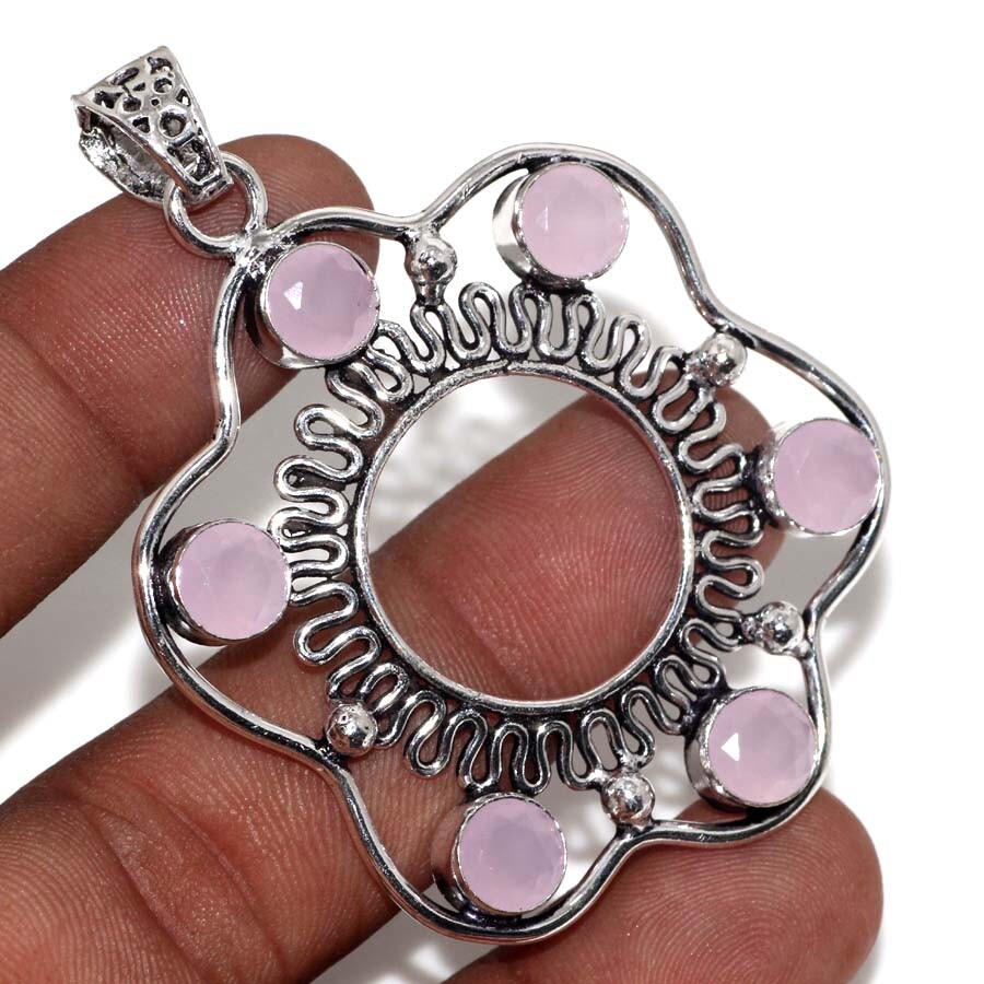 Pink Chalcedony 925 Silver Pendant 2.5