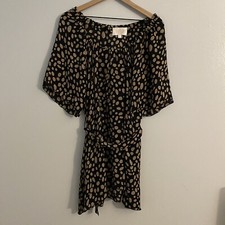 Stone Cold Fox 100 Silk Mini Dress Size M/L Black Tan Flounce Sleeve Polka Dot