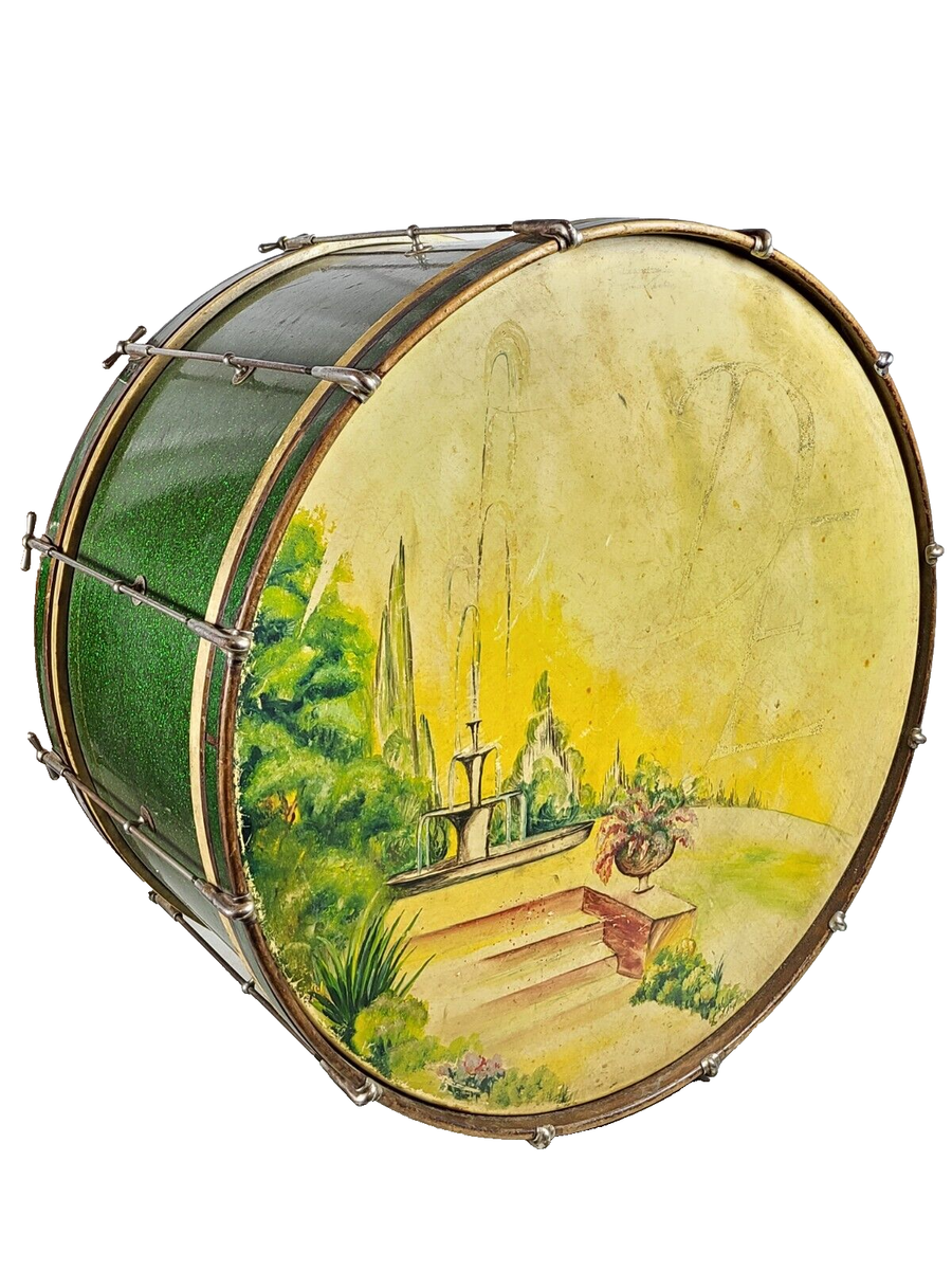 Rare 1930's Ludwig & Ludwig Green Sparkle Floor Bass Drum