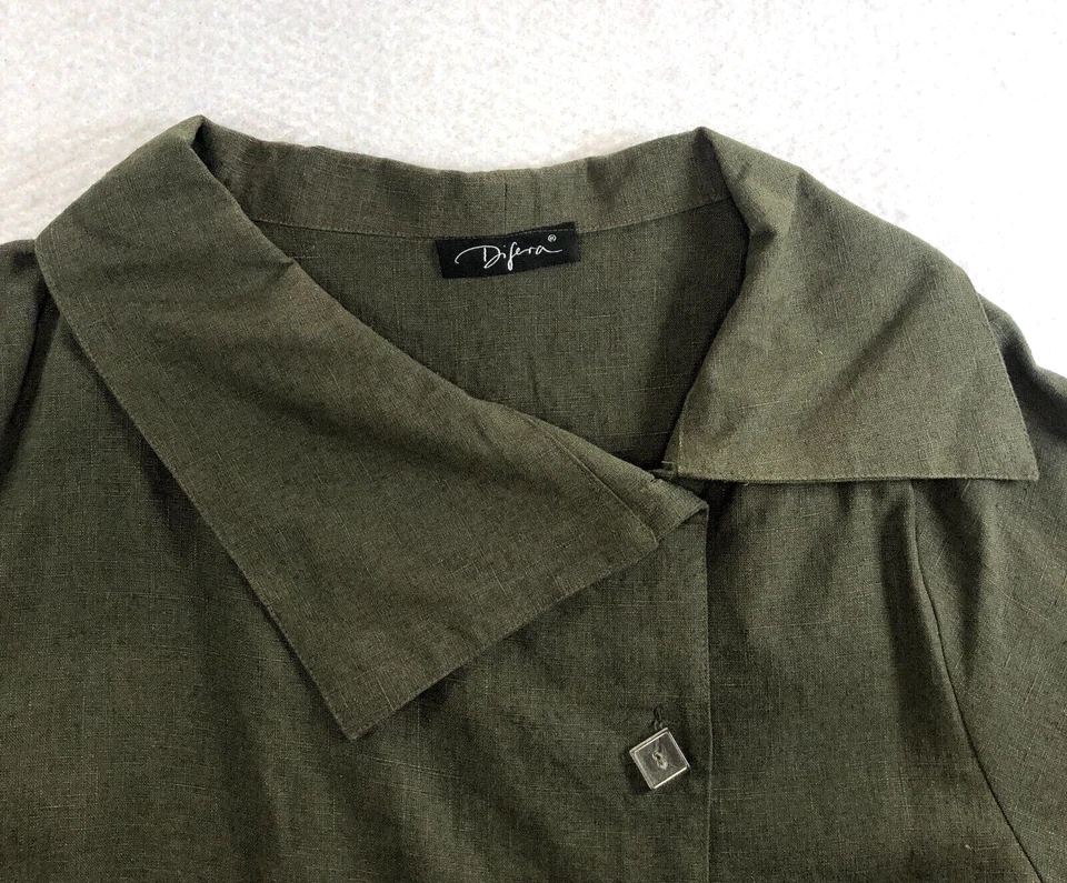 Chaqueta Blazer Difera Mujer Lino Elea Talla Única Verde Oliva Abotonada Manga Larga Foto 2 de 4