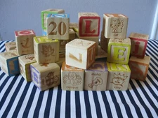 ABC Wooden Building Blocks - Large (1 ¾” ) w/ Letters Numbers & Pictures