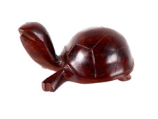 Small Turtle Hand Carved Wooden Figurine 3” Long 2" Wide 2" Tall Dark Brown