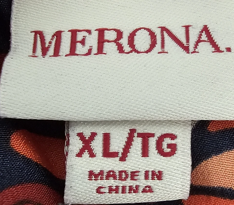 Merona Womens Shirt Top Blouse Size XL X Large Black White Orange Red Floral - Image 2 of 4