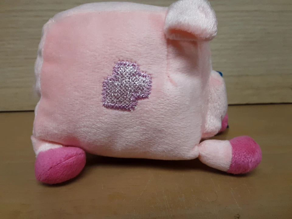 Nanco Pixel M8 Pink Plush Pig Stuffed Animal Toy 4"x6" Black Sparkle Eyes Cube - Image 4 of 4