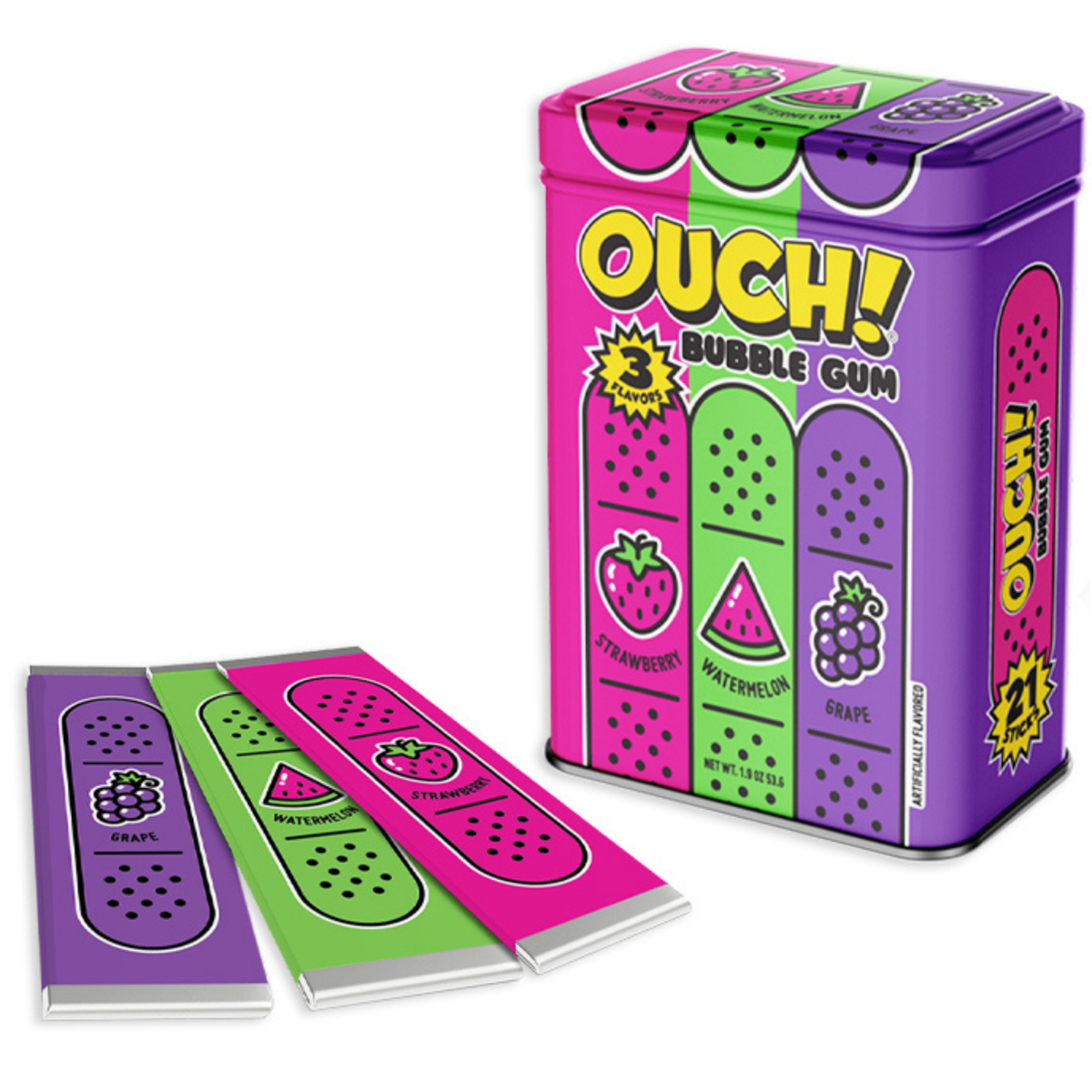 Ouch! Bubble Gum Tin NEW 90s Retro Candy Collectible Strawberry