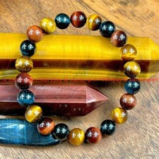Rainbow Tiger Eye Beaded Stretch Handmade Bracelet Healing Reiki Balance Gift