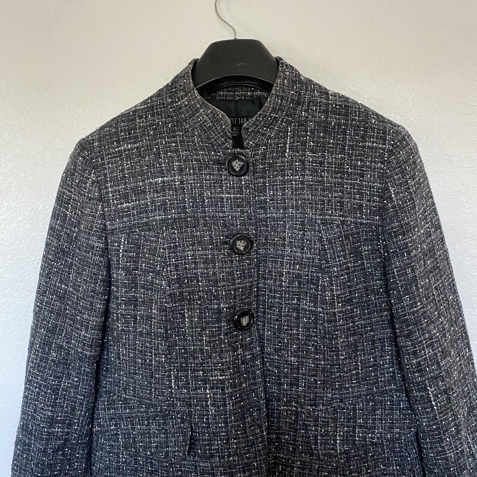 Lafayette New York 148 Women’s Black/White Tweed Button Lined Jacket Size 10