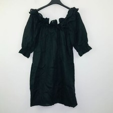 Reformation Women's Large Indio Dress Black Linen Off Shoulder Ruffle Shift G21