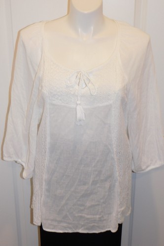 Chemisier Blanc Skies Are Blue - Taille Small - Tulle Doublé Et Dentelle - Manches 3/4 - Occasion Très Bon état