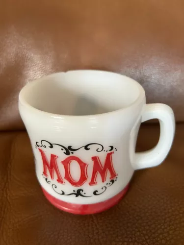 Hazel Atlas Milk Glass Coffee Tea Mug Cup Singing Man Woman 50's. Mom Mug Only